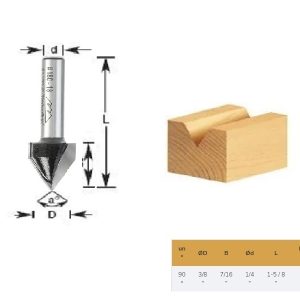 Fresa Ranura V 90° 3/8″ Eje 1/4″ 2 Filos Timberline