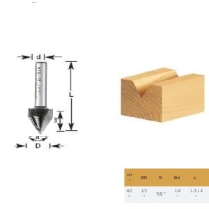 Fresa Ranura V 60° 1/2″ Eje 1/4″ 2 Filos Timberline