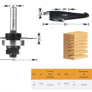 Fresa Ranura C/Rod.1/16″ Eje 1/4″ 3 Filos Timberline