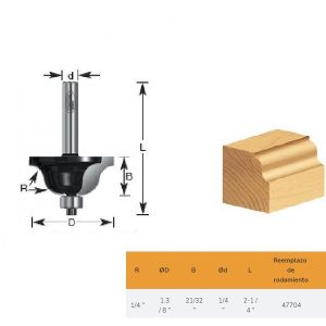 Fresa Moldura C/Rod.1-3/8″ Eje 1/4″ 2 Filos Timberline