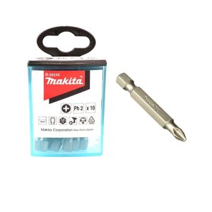 Caja de 10 Puntas Phillips PH2 Largo 50mm Makita B-26244 Imantadas para Atornilladora Encastre Hex 6.35mm(1/4”)