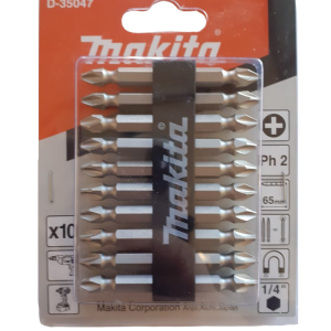 Blister de 10 Puntas Dobles Philips Makita D-35047 Ph2x65mm Imantadas Encastre 1/4” (Blister x 10unidades)