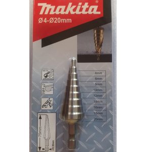 Mecha Escalonada Estriado Recto Makita D-40098 Capacidad 4 a 20mm Encastre Hexagonal 1/4” para Metales para Taladros