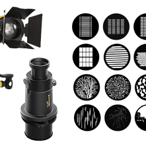 Kit foco LED Dedolight DLED4BI + montura de proyección DP1 85mm f/2.8 + 12 Gobos Rosco
