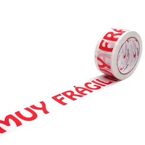 TYM 66120 Cinta adhesiva PVC texto MUY FRÁGIL en Rojo 50 mm x 66 m